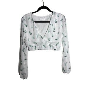 Super down Revolve Size Medium White Green Cactus Cheyenne Crop Top Blouse